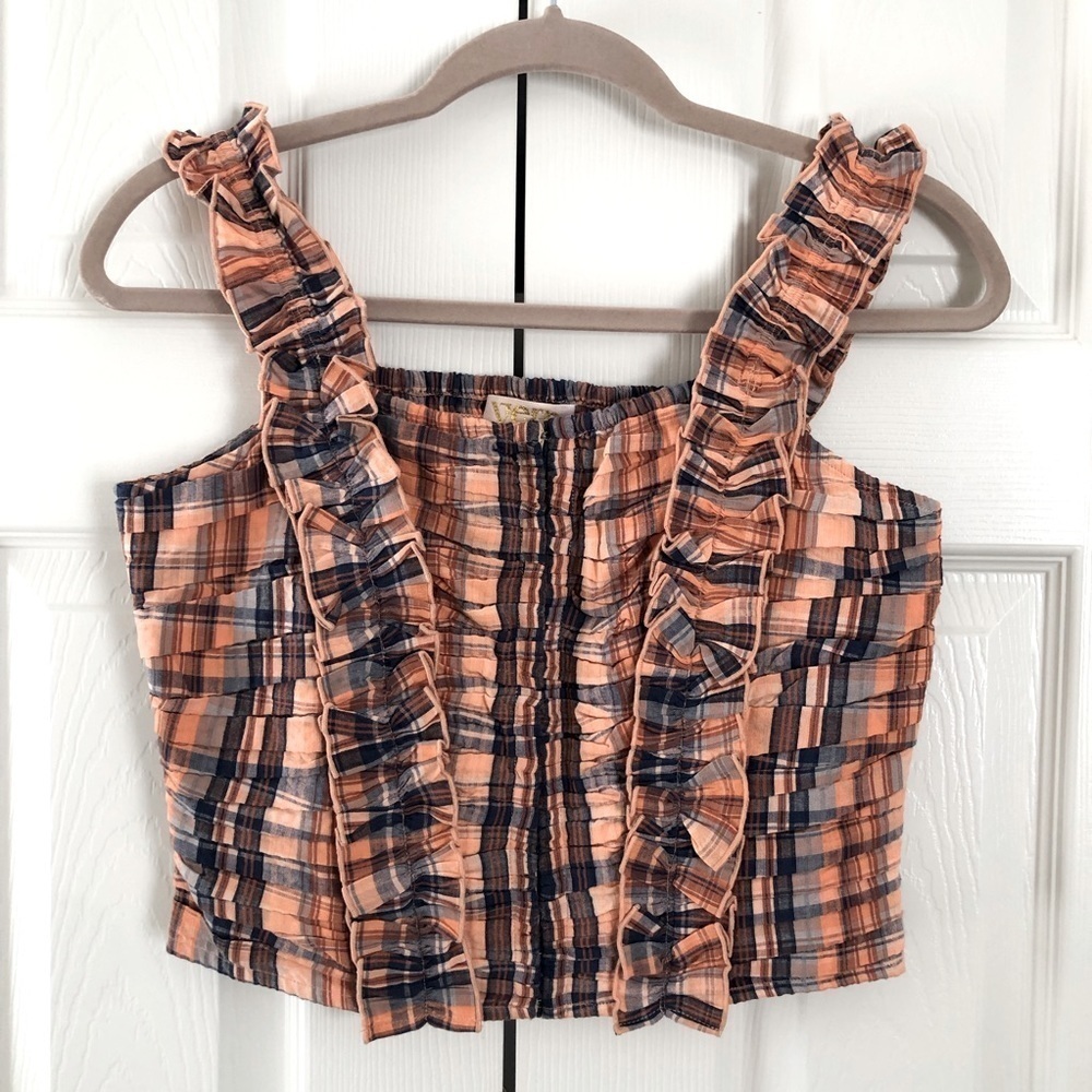 Anthropologie Verb by Pallavi Singhee Ruffled Plaid Top Cropped Tank Size XS NWT